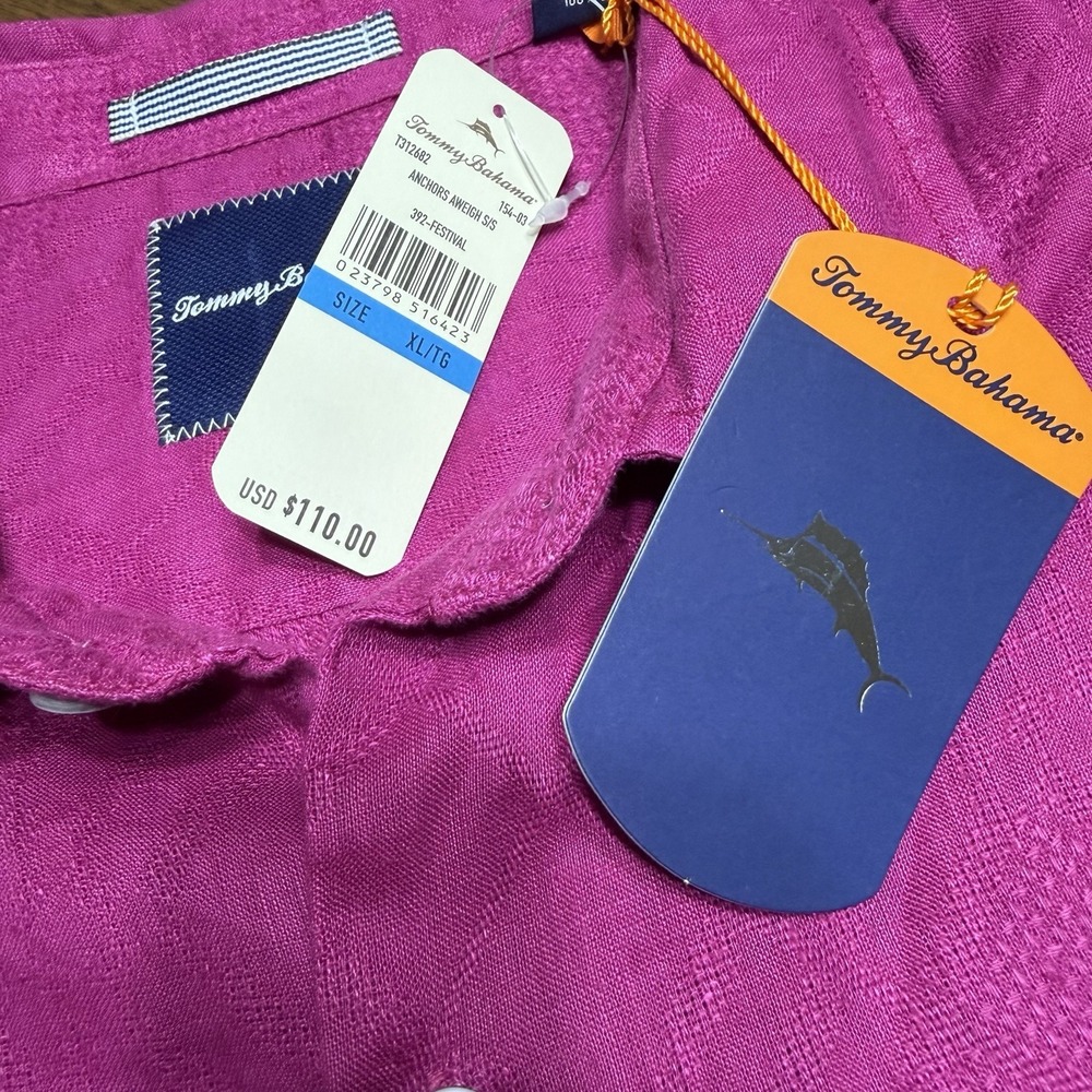 Tommy Bahama Anchors Aweigh Linen Button Down Shirt XL NEW Fuchsia Pink - Picture 7 of 11
